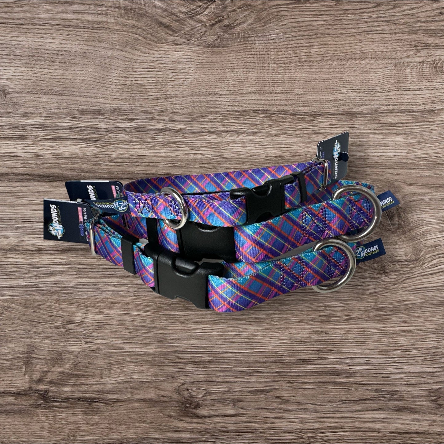 Twilight Glow Blue Plaid Dog Collars and/or Leash
